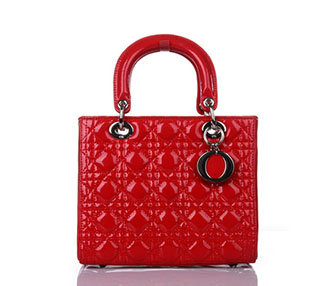 lady dior patent leather bag 6322 red with silver hardware - Click Image to Close